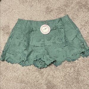 NWT Umgee Lace Overlay Dusty Mint Shorts